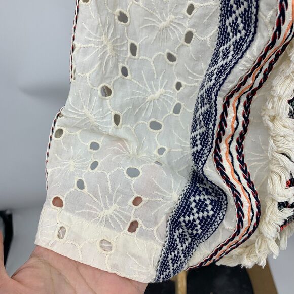 Artelier Nicole Miller Tank Top Women P Petite Embroidered Fringe Lace Up Tassel - Picture 4 of 14